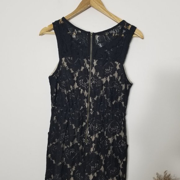 Monteau Sleeveless Black Lace Overlay Mini Dress Back Zipper Pockets Size Medium - Picture 3 of 7